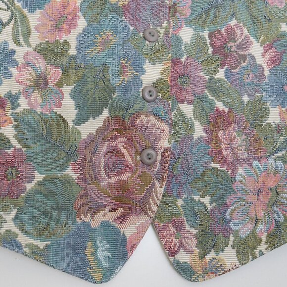 Vintage Floral Boho Embroidered Tapestry Vest Button Up White Small - Picture 9 of 13